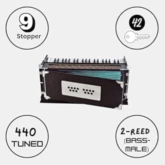 Xoz 9 Stopper, Chudidaar Bellow, 42 Key, Two Reed(Bass-Male),3 1/2 Octave, 440 tuned Harmonium