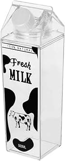 Milk Carton Water Bottle 17oz (500mL) Plastic Clear Square Milk Bottles No BPA Leakproof Water Bottle Portable Reusable Milk Carton Shaped Juice Bottle Perfect for Fitness Gym Sports
