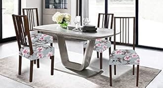 BRIDA Stretchable Floral Geometric Printed Dining Chair Seat Covers Elastic Chair Seat Case Protector, Slipcovers (Grey Pink, 1 Seat Cover)