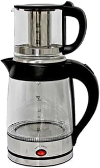 Middle Eastern Persian Iranian Russian Arab Turkish Style Electric Cordless Tea Maker Samovar Stainless Steel Glass Double Kettle