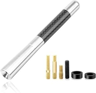 Car Short Antenna, 4.72" Aluminum Radio Antennas Replacement, Carbon Fiber Antenna Kit with Screws, AM/FM Roof Mount Car Radio Reception Antennas Mast for Most Cars SUVs (Silver)