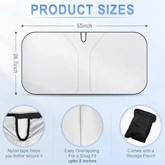 SINGARO Car Windshield Sun Shade, Foldable Reflective Sun Shade for Car Windshield, 240T Polyester Car Window Shades, Car Sun Shade Windshield with Overlapping Design, Car Interior Accessories