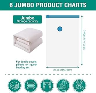 Cozy Essential 6 Jumbo Vacuum Storage Bags, Space Saver Bags Compression Storage Bags for Comforters and Blankets, Pillow, Bedding, Vacuum Sealer Bags for Clothes Storage