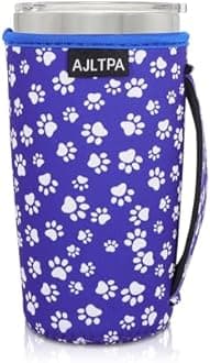 Neoprene Insulated Sleeves Cup Holder with Handle for 20oz Tumbler Cups, Reusable Iced Coffee Sleeve For 30oz - 32oz coffee cups(Paw Print)