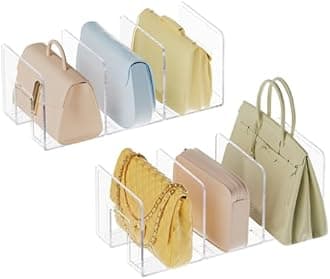 HBlife Purse Organizer for Closet, 3 Sections Widened Clear Handbag Storage Shelf Bag Organizer Acrylic Clutch Dividers for Closet Organizers and Storage, 6 Pack (Fits Up to 4.17 Inch Width Small Bag)