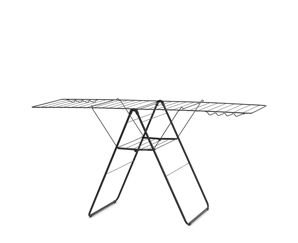 Brabantia HangOn Laundry Drying Rack (25m / Matt Black) Compact, Foldaway, Adjustable Indoor Stainless Steel Clothes Horse