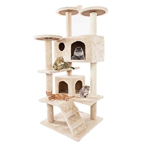 Cat Tree Kitten Multi-Level Activity Tower, Condo with Perches, Basket & Scratching Posts Rope Activity Centre for Kittens -52" Solid Cute Sisal Rope Plush Cat Climb Tree