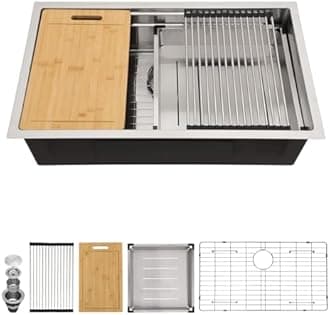 33 Undermount Kitchen Sink - Sarlai 33 x 19 Inch Kitchen Sink Dual- Tier Ledges Workstation 16 Gauge Stainless Steel Under Counter Rectangular Deep Single Bowl Kitchen Sinks Basin With Accessories