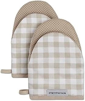 KitchenAid Kitchen Aid Gingham Mini Oven Mitt Set, 5.5"x8", Milkshake 2 Count