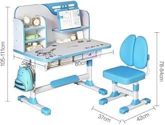 ohfruit Kids Table Chair Sets Multi Functional Desk Set with Drawers and Storage Adjustable Children School Study Table Chair Set with Pattern for Boys Girls Blue Cartoon 2