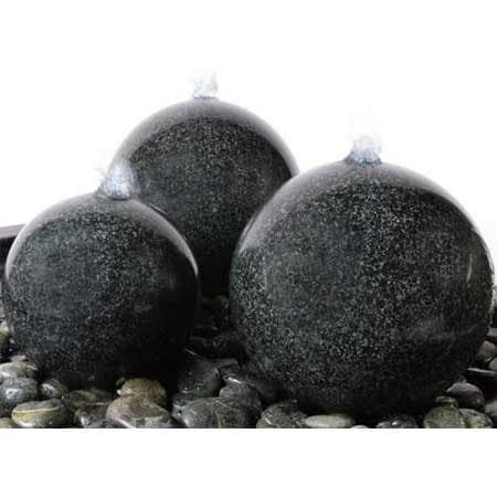 Aqua Moda Solid Granite Triple Spheres with LED Light Water Feature with Pebble Pool