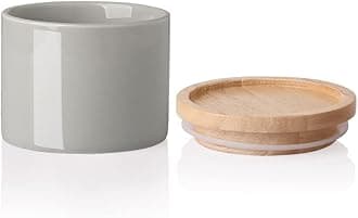 Sweejar Kitchen Canisters Ceramic Food Storage Jar, Stackable Containers with Airtight Seal Wooden Lid for Serving Ground Coffee, Tea, Sugar, Spice and More - 5 Fl Oz(Gray)