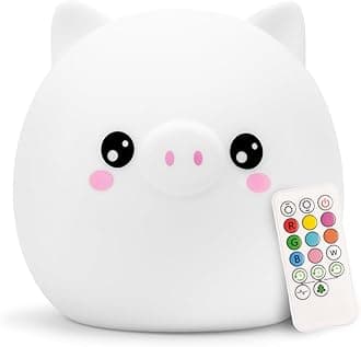 Lumipets Remote Control Silicone Night Light for Kids - Pig Design with 9 Soft Colors & Sleep Timer - Rechargeable, Battery-Operated Lamp for Bedroom | Baby Nursery, Toddler, Girls, Boys