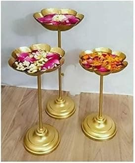 Decorative Urli Bowl Tealight Holder Stand Set of 3 | Floating Diya Stand Home Decor Showpiece for Decoration | Diwali and Pooja