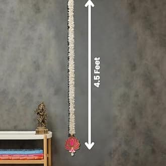 Pooja Room Mandir Decoration - Long Length Off-White Lotus Flower Hangings for Door and Home, Diwali Decor (Set of 7 Pcs), 127 cm