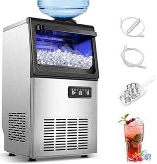 Commercial Ice Maker Machine 110LBS/24H, Undercounter or Freestanding Ice Machine with 22LBS Storage Bin, Stainless Steel Self-Cleaning for Home, Bar, Restaurant, Coffee Shop