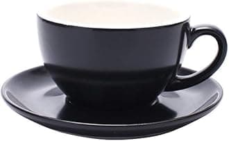 Double Espresso Coffee Cup and Saucer, Small Cappuccino and Speciality Coffee, New Bone China for Coffee Shop and Barista (Matte Black, 5 oz)