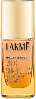LAKMÉ Makeup+Skincare VitC Superglow Skin Perfecting Natural Liquid Tint, Medium Coverage, Warm Crème W120, 25ml (All Skin Type)