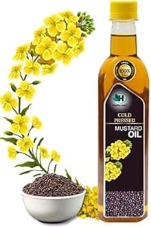 Healthy Roots 1L Cold Pressed Mustard/Sarson Oil (Virgin, Chekku/Ghani) - 1 Litre Wood Pressed Mustard Oil for cooking