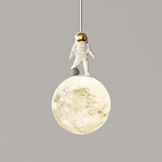 Moon Pendant Light 3D Printed Planet Astronaut Ceiling Hanging Lamp Modern LED Pendant Light Kids Room Milk White Sphere Nursery Chandelier For Boys Bedroom Girls Bedside Kindergarten