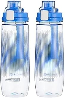 Royalford 850ml Water Bottle - Reusable Water Bottle Wide Mouth with Hanging Clip | Printed Bottle | Perfect while Travelling, Camping, Trekking & More (Pack of 2)