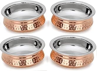 Royal Kurta Copper Tableware Serving Bowl Indian Serve Ware Handi Set Tureen Copper Stainless Steel Serving Dishes Set of 4 (6 inch)