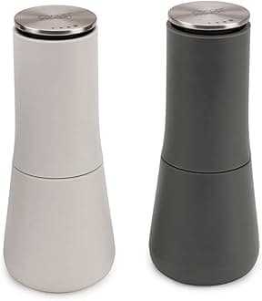 Milltop Non-Spill Salt and Pepper Mill 2-piece Set, Refillable with Ceramic Grinder, Adjustable Grinding Size, White/Dark Grey