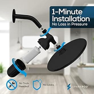 SparkPod Shower Head Water Filter and Cartridge - 150 Stage Shower Filter - Up to 95% Chlorine & Heavy Metals Removal - for Soft Hair and Skin - Midnight Black Matte - Shower Softener Filter