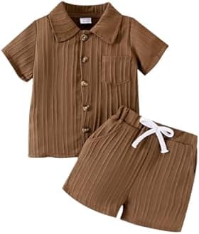 Toddler Baby Boys Clothes Ribbed Button-Down Shirt Tops +Shorts Pocket Outfit 2 PCS set 12 Months-5T Without Tee