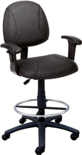 Black Leather Plus Drafting Bar Counter Stools with Adj. Arms and Chrome Footring Kit