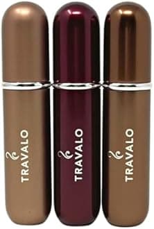 TravaloClassic HD Perfume Atomizer 3 Bundle | Refillable System Travel TSA Approved | Reusable Easy-Fill Mini Pump Sprayer | Lightweight Elegant w/Volume Window | Plum, Brown, Cream | 3 Pack 0.17oz