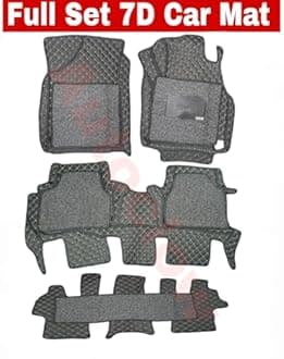 AutoClow Premium 7D Car Mat for GLOSTER 7-Seater (Model : 2020-2025) || Luxury Leather Dual-Stitch Full Set 7D Car Floor Mat || Color : Golden Stitch-Silver Grass (Design-1)