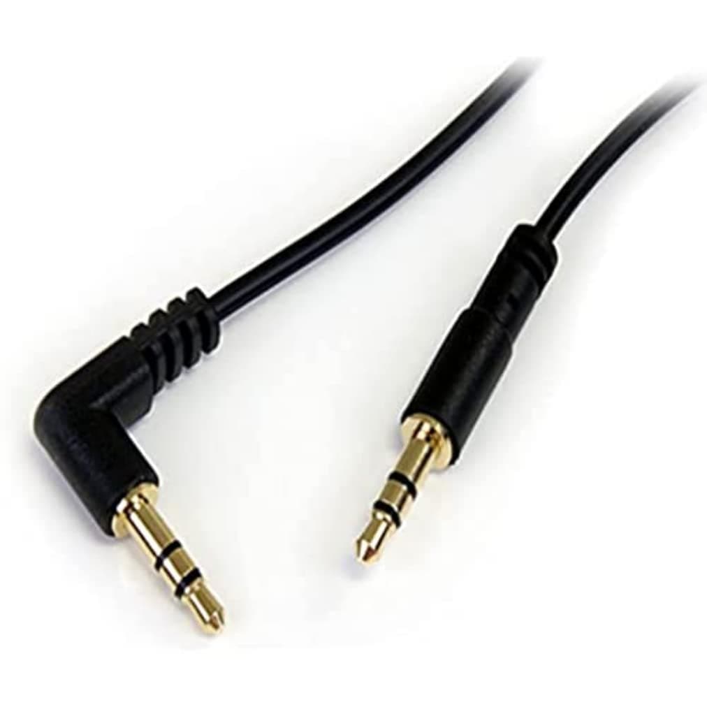 StarTech.com 3 ft. (0.9 m) 3.5mm Audio Cable - 3.5mm Slim Audio Cable - Right Angle - Male/Male - Aux Cable (MU3MMSRA),Black