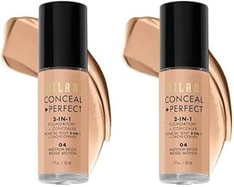 Milani Medium Beige Liquid Foundation Concealer - Flawless Complexion, Cruelty-Free, Covers Blemishes (Pack of 2)