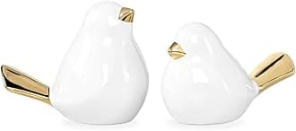 Torre & Tagus Finch Bird Decor for Shelf Set of 2 Cute Ceramic Birds Animal Figurines Farmhouse Modern Home Decor for Living Room, Bedroom, Office Desk, Bathroom Vanity, Fireplace Mantel (White Gold)