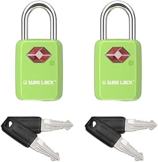 SURE LOCK TSA Approved Luggage Locks - One Key Opens All, Compact & Durable Zinc Alloy Travel Lock with Steel Shackle, Keyed Alike (Green 2 Locks, Mini Size for Suitcase/Backpack/Gym Locker)