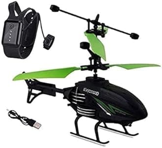 Wandering Nava Pava Outdoor Flying Helicopter With Hand Induction Watch | Electronic Radio Rc Remote Control Toy | Charging Helicopter With 3D Light & Safety Sensor For Kids (Multi Color)