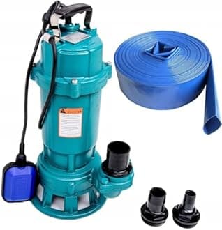 Submersible Dirty Water Pump Grinder Sewage Deep Well Septic Flood Sewage Sump (1500W Pump + 50m Blue Hose)
