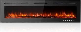 M.C.Haus Ultra-Thin Electric Fireplace Low Noise, 12 Variable & Breath Colors Flame, Recessed Wall Mounted Free Standing, Touch Screen & Remote Control, Crystal & Log Set(153cm/60inch)