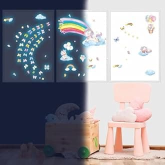Glow in The Dark Stars for Ceiling Unicorn Wall Stickers Unicorn Rainbow Butterfly Wall Decals Luminous Unicorn Stars Ceiling Stickers for Girls Baby Kids Bedroom Living Nursery Room Blue