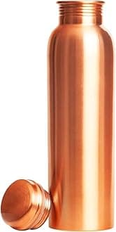 Pure Copper Water Bottle for Drinking – Large Handcrafted Ayurvedic Copper Water Bottle, Leak Proof Lid – Smooth Finish Copper Bottle Water Vessel