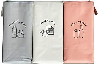 Modern House Separate Recycling Waste Bin Bags for Kitchen Home Recycle Garbage Trash Sorting Bins Organizer Waterproof Baskets Compartment Container (Set of 3 Color Pack)