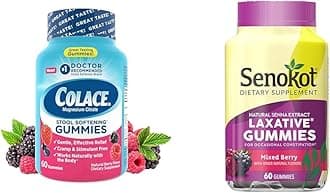 Colace Stool Softener Gummies 60ct & Senokot Laxative Gummies 60ct Bundle for Gentle Overnight Constipation Relief