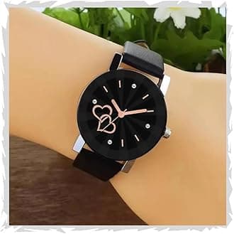 Acnos Brand Analog Watch for Girls 5 Diffrent Dial Diamond Cut Glass Black Leather Watch for Women Analog Girl Watches