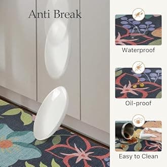 GENIMO Kitchen Mats for Floor 2PCS, Cushioned Kitchen Rugs Non Slip Washable, Farmhouse Anti Fatigue Mat Waterproof, Comfort Standing Mat Rug for Office, Home, Laundry, 17.3"x47"+17.3"x30", LightBlack