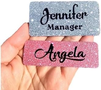 Custom Fine Glitter Name tag PIN or Magnet Work Badge Gloss Sealed Sparkle Personalized Custom Bling 1x3 or 1.5x3 Gift Nurse Job (Turquoise)