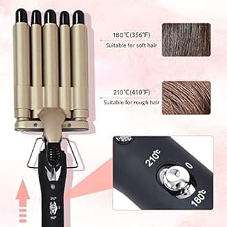 Hair Crimper Iron 5 Barrel Curling Iron Wand, 0.6 Inch Hair Waver Iron Hair Curler Ceramic Hair Curling Iron Two Temperature Setting