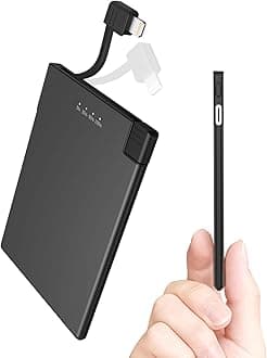 TNTOR Thin Portable Phone Charger with Built in Lightning Cable-3500mAhUltra Slim Travel Power Bank for Pocket Wallet Compatible with iPhone 14/13/12/11/X/8 Series (Not for iPhone 15 16 Series)