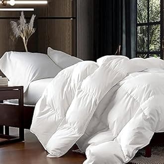 EGYPTIAN BEDDING Luxurious Queen Size Goose Down Fiber Waterfowl Feather Fiber Comforter Duvet, 100 Egyptian Cotton Cover, 48 oz. Fill Weight, Baffle Box Design, White Solid.