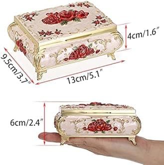 Hipiwe Metal Decorative Jewelry Box Vintage Treasure Chest Case Ornate Trinket Organizer Earrings Necklace Bracelet Storage Box Ring Holder Keepsake Box for Women